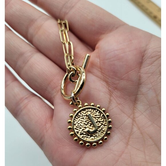 Women's Initial Necklace Gold Plated Paperclip Link Chain Necklace Coin Letter " - Picture 6 of 7